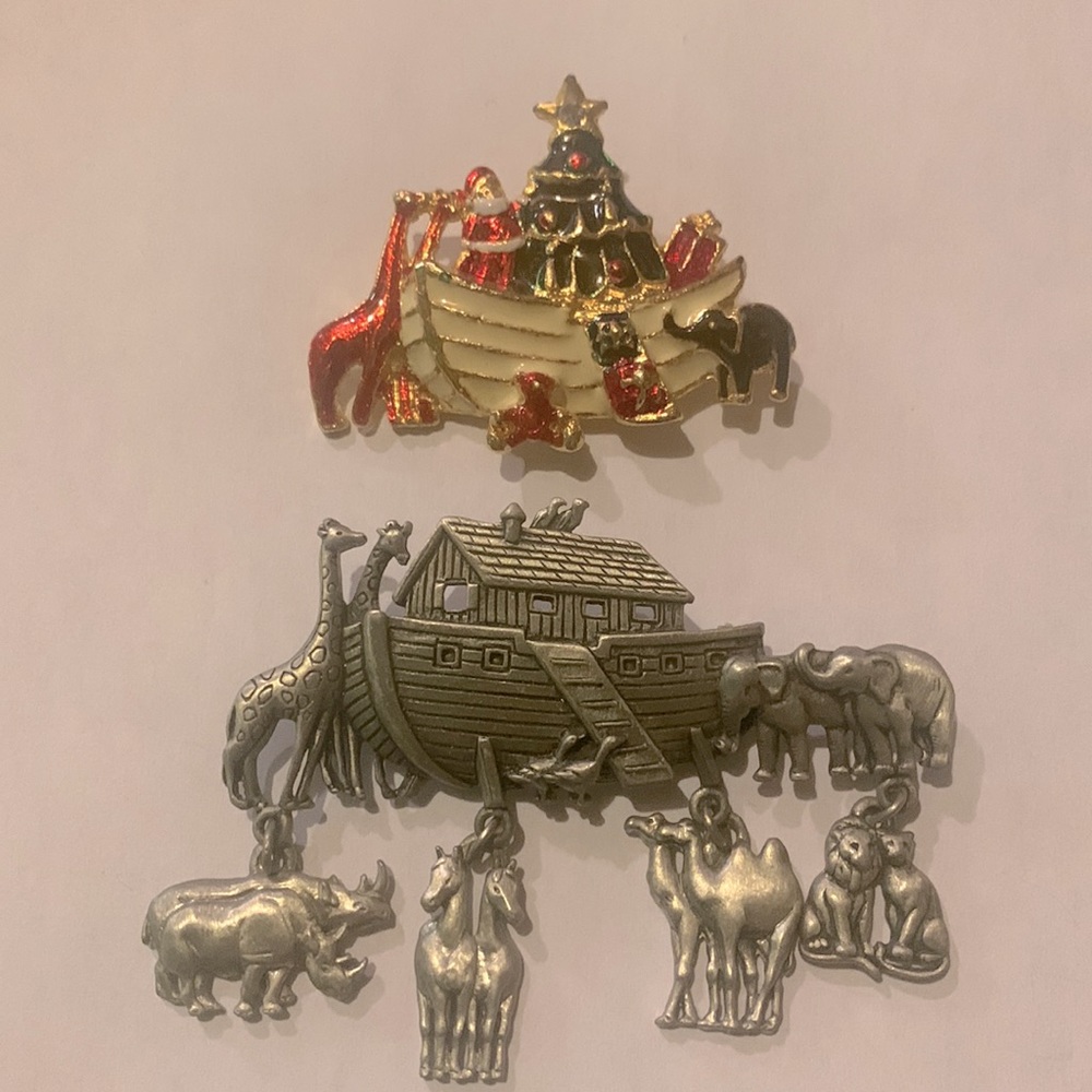 Pewter JJ Vintage Noah’s Ark Brooch and bonus